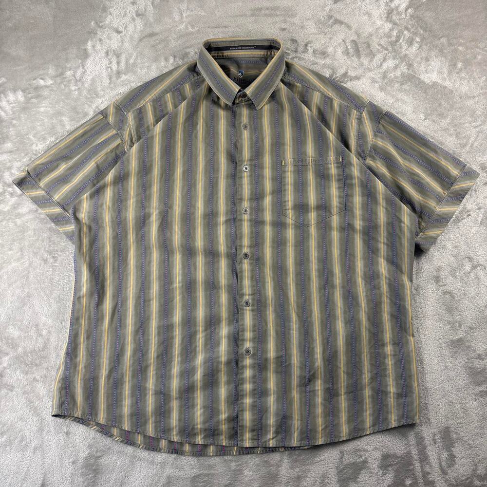 Kuhl Mens XXL Striped Button Up Shirt Short Sleeve Outdoor Hiking Western Aztec